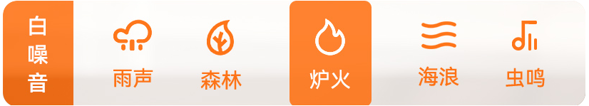 T2 白噪音功能：雨声、森林、炉火、海浪、虫鸣